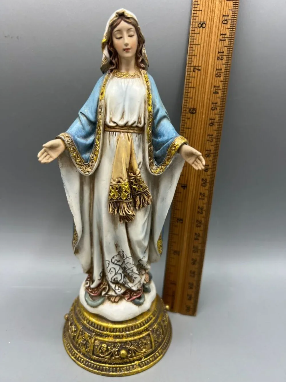 Virgin Mary Lady of Grace Figurine Prayer Scroll Hidden Drawer 8